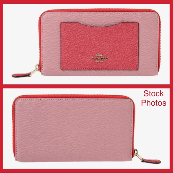 Coach Zip Around Wallet Leather Colorblock Pink & Red  Accordion Women's Wallet - Picture 11 of 11